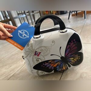 NWT new butterfly travel cosmetics case hard shell makeup bag tote carry on